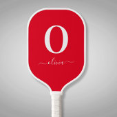 Monogram Script Name Personated Red and White Pickleball Paddle
