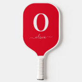 Monogram Script Name Personated Red and White Pickleball Paddle (Achterkant)