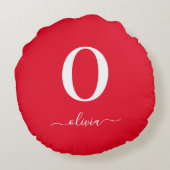 Monogram Script Name Personated Red and White Rond Kussen (Achterkant)