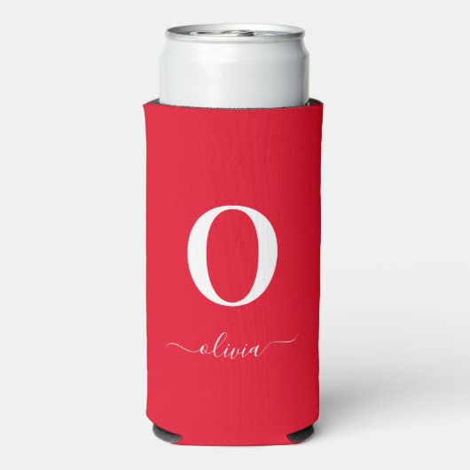 Monogram Script Name Personated Red and White Seltzer Blikjeskoeler (Seltzer Achterkant)