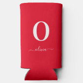 Monogram Script Name Personated Red and White Seltzer Blikjeskoeler (Achterkant)