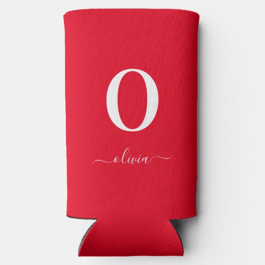 Monogram Script Name Personated Red and White Seltzer Blikjeskoeler (Achterkant)