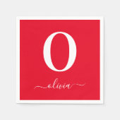 Monogram Script Name Personated Red and White Servet (Voorkant)
