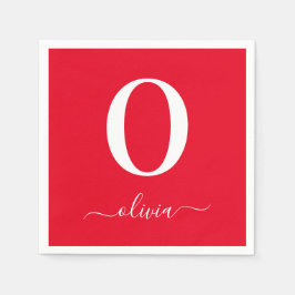 Monogram Script Name Personated Red and White Servet