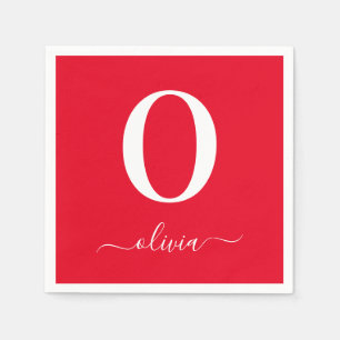 Monogram Script Name Personated Red and White Servet