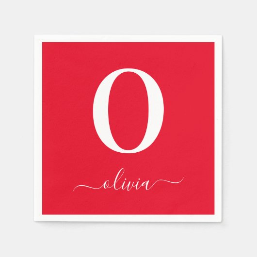 Monogram Script Name Personated Red and White Servet (Voorkant)