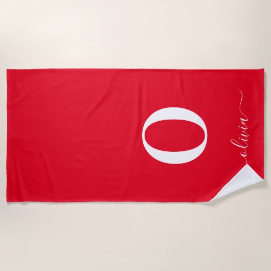 Monogram Script Name Personated Red and White Strandlaken (Voorkant)