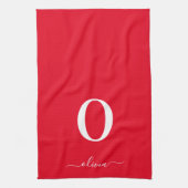 Monogram Script Name Personated Red and White Theedoek (Verticaal)