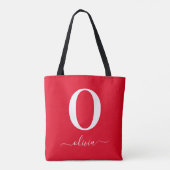 Monogram Script Name Personated Red and White Tote Bag (Achterkant)