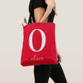 Monogram Script Name Personated Red and White Tote Bag (Dichtbij)