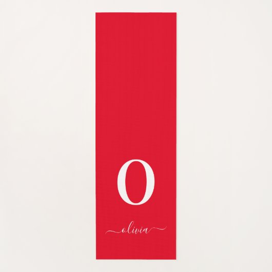 Monogram Script Name Personated Red and White Yogamat (Voorkant)