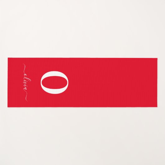 Monogram Script Name Personated Red and White Yogamat (Voorkant (horizontaal))