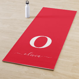 Monogram Script Name Personated Red and White Yogamat