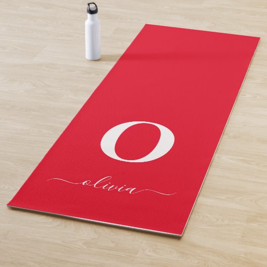 Monogram Script Name Personated Red and White Yogamat (In situ)