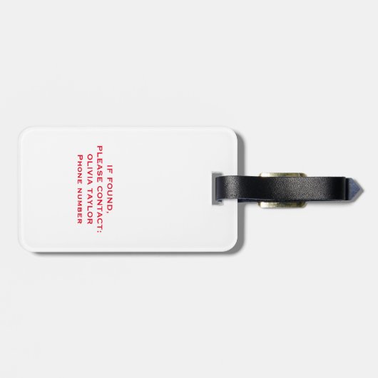 Monogram Script Name Personated White and Red Bagagelabel (Achterkant horizontaal)