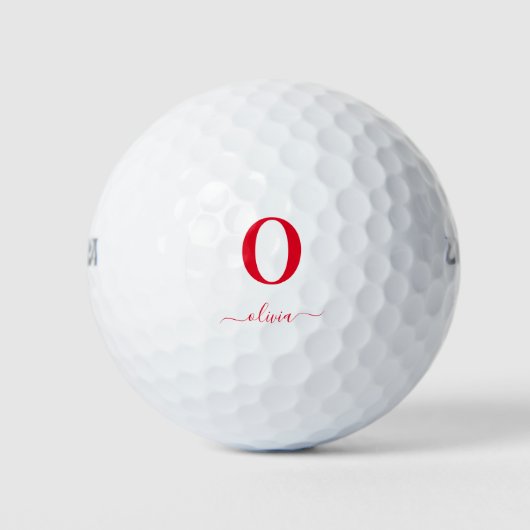 Monogram Script Name Personated White and Red Golfballen (Voorkant)