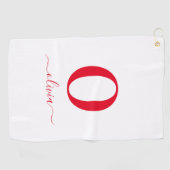 Monogram Script Name Personated White and Red Golfhanddoek (Horizontaal)
