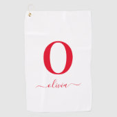 Monogram Script Name Personated White and Red Golfhanddoek (Voorkant)