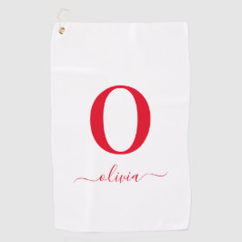 Monogram Script Name Personated White and Red Golfhanddoek