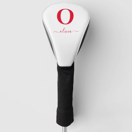 Monogram Script Name Personated White and Red Golfheadcover (Voorkant)