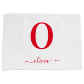 Monogram Script Name Personated White and Red Groot Cadeauzakje (Voorkant)