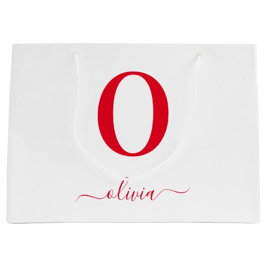 Monogram Script Name Personated White and Red Groot Cadeauzakje (Voorkant)
