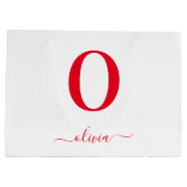 Monogram Script Name Personated White and Red Groot Cadeauzakje (Achterkant)