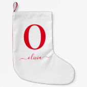 Monogram Script Name Personated White and Red Kleine Kerstsok (Voorkant)