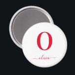 Monogram Script Name Personated White and Red Magneet<br><div class="desc">Dit stijlvolle monogram en elegante scriptnaamontwerp kunnen worden gegeven als cadeau voor een verjaardag,  een huwelijksgunst,  een vrijgezellenfeest of elke gelegenheid. Het kan met het initiaal en de naam van de persoon worden aangepast.</div>