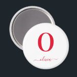 Monogram Script Name Personated White and Red Magneet<br><div class="desc">Dit stijlvolle monogram en elegante scriptnaamontwerp kunnen worden gegeven als cadeau voor een verjaardag,  een huwelijksgunst,  een vrijgezellenfeest of elke gelegenheid. Het kan met het initiaal en de naam van de persoon worden aangepast.</div>