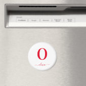 Monogram Script Name Personated White and Red Magneet (Insitu (Vaatwasser))