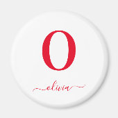 Monogram Script Name Personated White and Red Magneet (Voorkant)