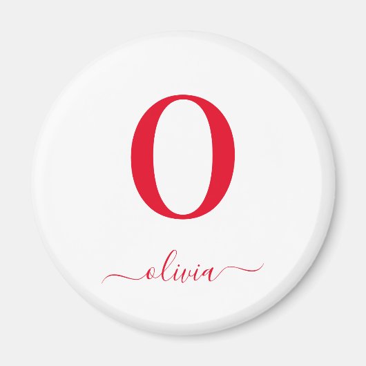 Monogram Script Name Personated White and Red Magneet (Voorkant)
