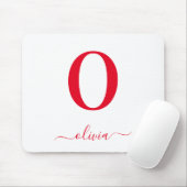 Monogram Script Name Personated White and Red Muismat (Met muis)