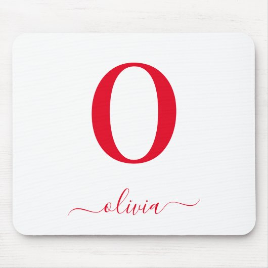 Monogram Script Name Personated White and Red Muismat (Voorkant)