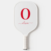 Monogram Script Name Personated White and Red Pickleball Paddle (Achterkant)