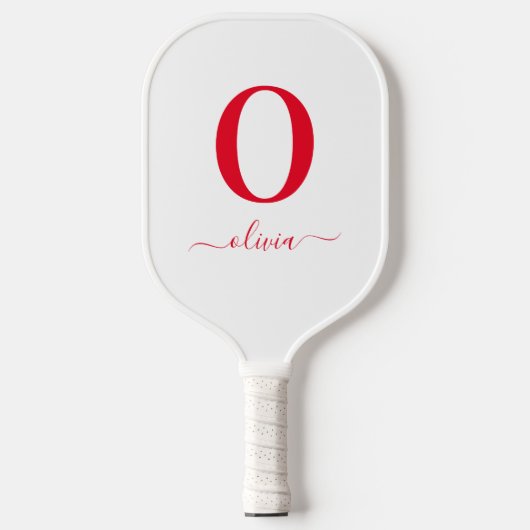 Monogram Script Name Personated White and Red Pickleball Paddle (Voorkant)