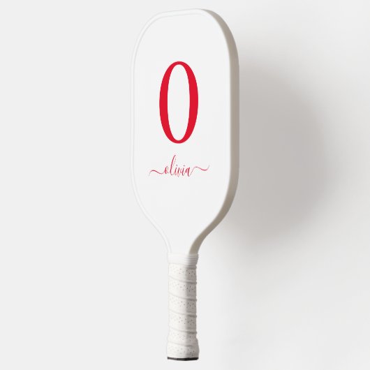 Monogram Script Name Personated White and Red Pickleball Paddle (Links)