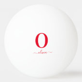 Monogram Script Name Personated White and Red Pingpongbal (Voorkant)