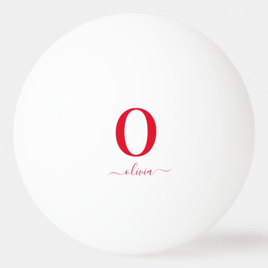 Monogram Script Name Personated White and Red Pingpongbal (Voorkant)