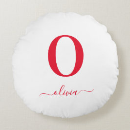 Monogram Script Name Personated White and Red Rond Kussen