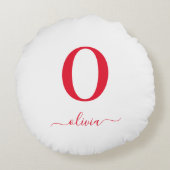 Monogram Script Name Personated White and Red Rond Kussen (Achterkant)