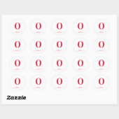 Monogram Script Name Personated White and Red Ronde Sticker (Vel)