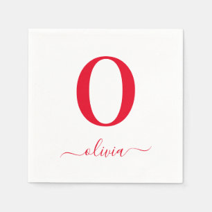 Monogram Script Name Personated White and Red Servet
