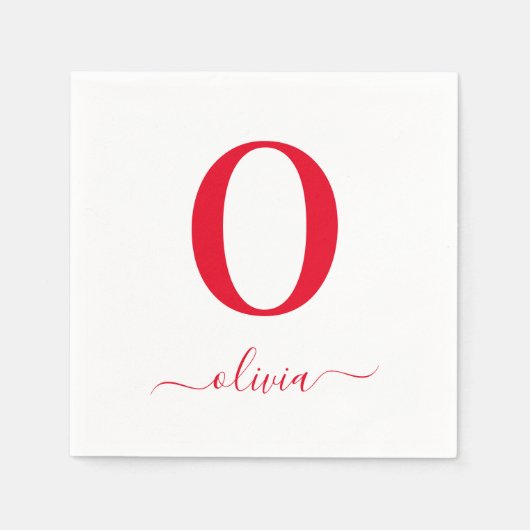 Monogram Script Name Personated White and Red Servet (Voorkant)