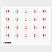 Monogram Script Name Personated White and Red Vierkante Sticker (Vel)