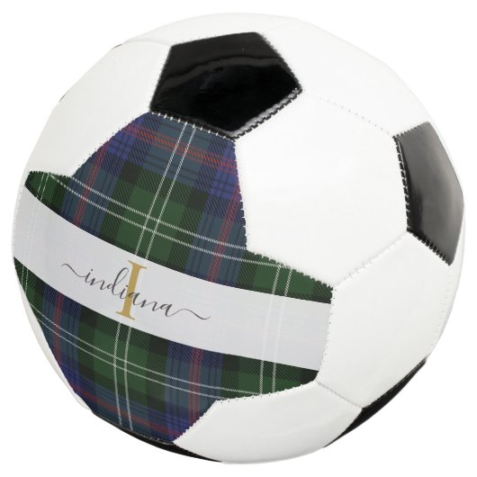 Monogram Script Name Pset Rustic Tartan Voetbal (Drie kwart)