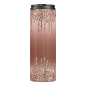 Monogram Script Name Roos Gold Glitter Drip Thermosbeker (Achterkant)