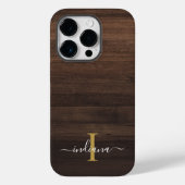 Monogram Script Name Rustic Printed Wood Case-Mate iPhone Case (Achterkant)