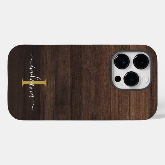 Monogram Script Name Rustic Printed Wood Case-Mate iPhone Case (Achterkant (horizontaal))